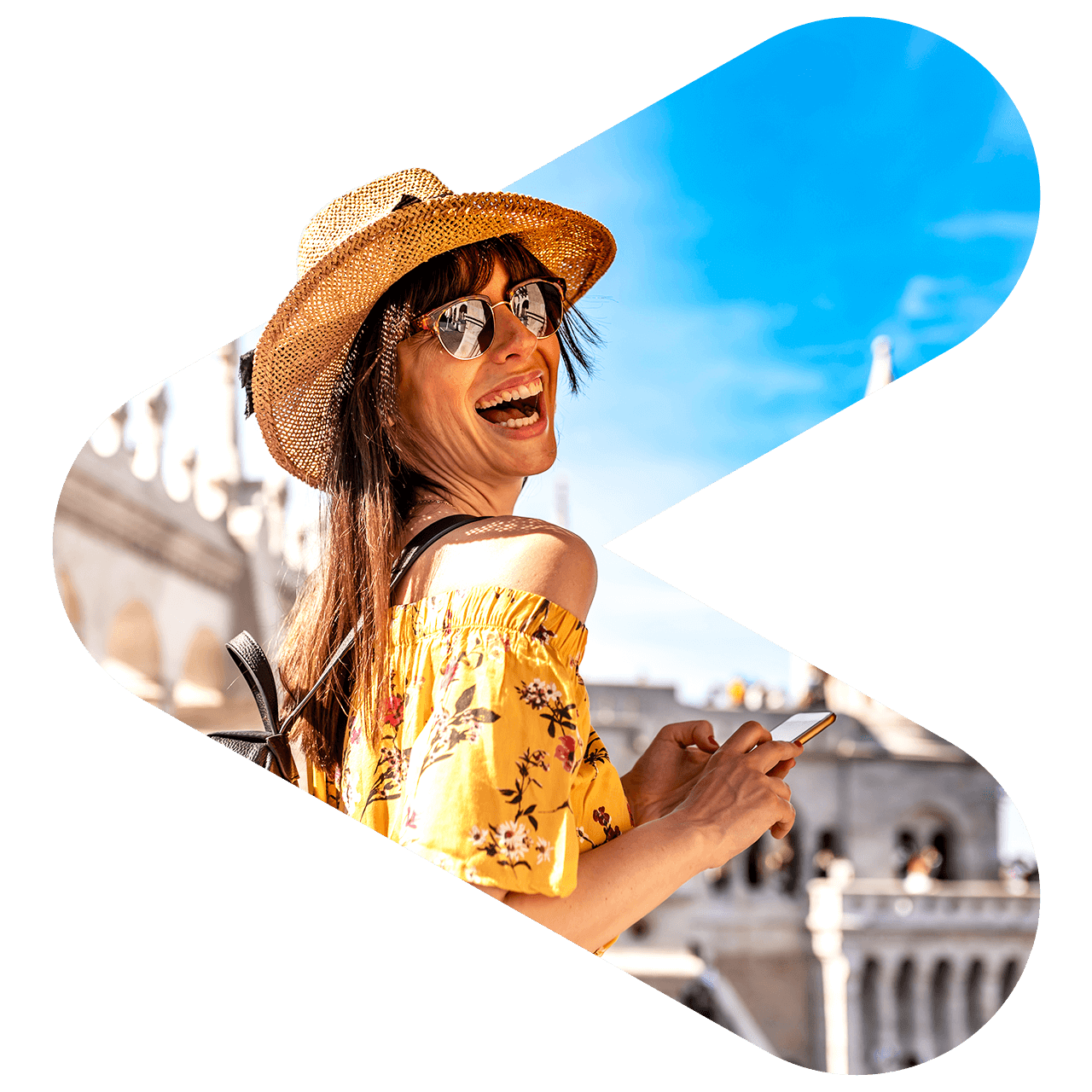 Woman on vacation smiling 