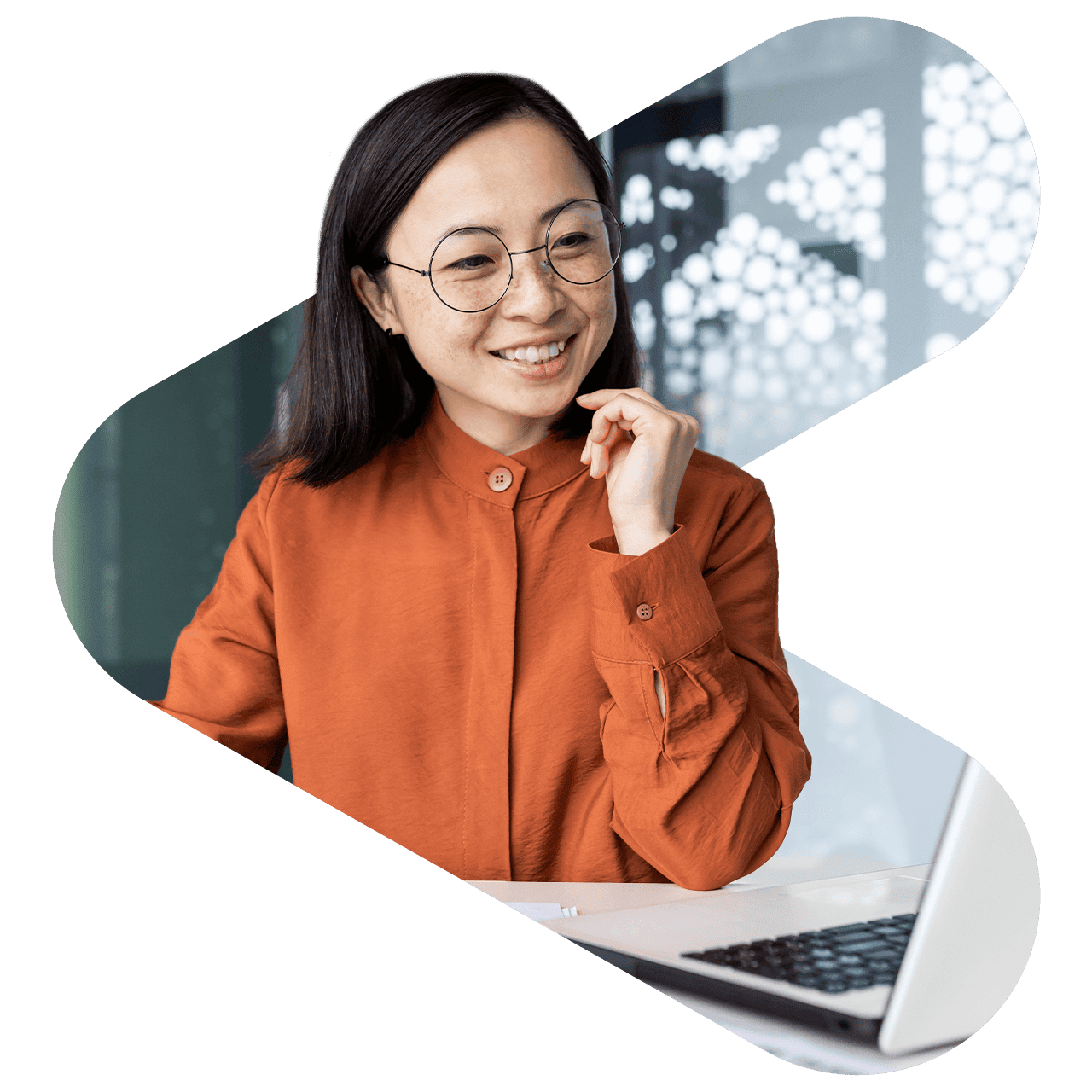 smiling woman using phone