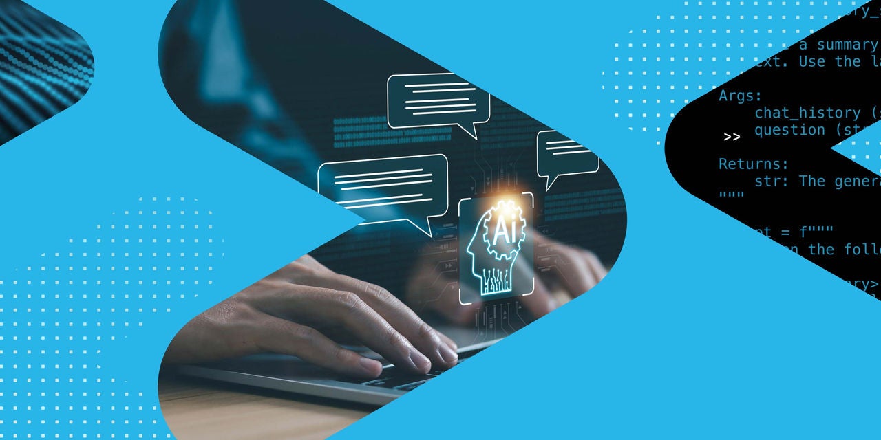 Digital illustration of computer user with AI icon