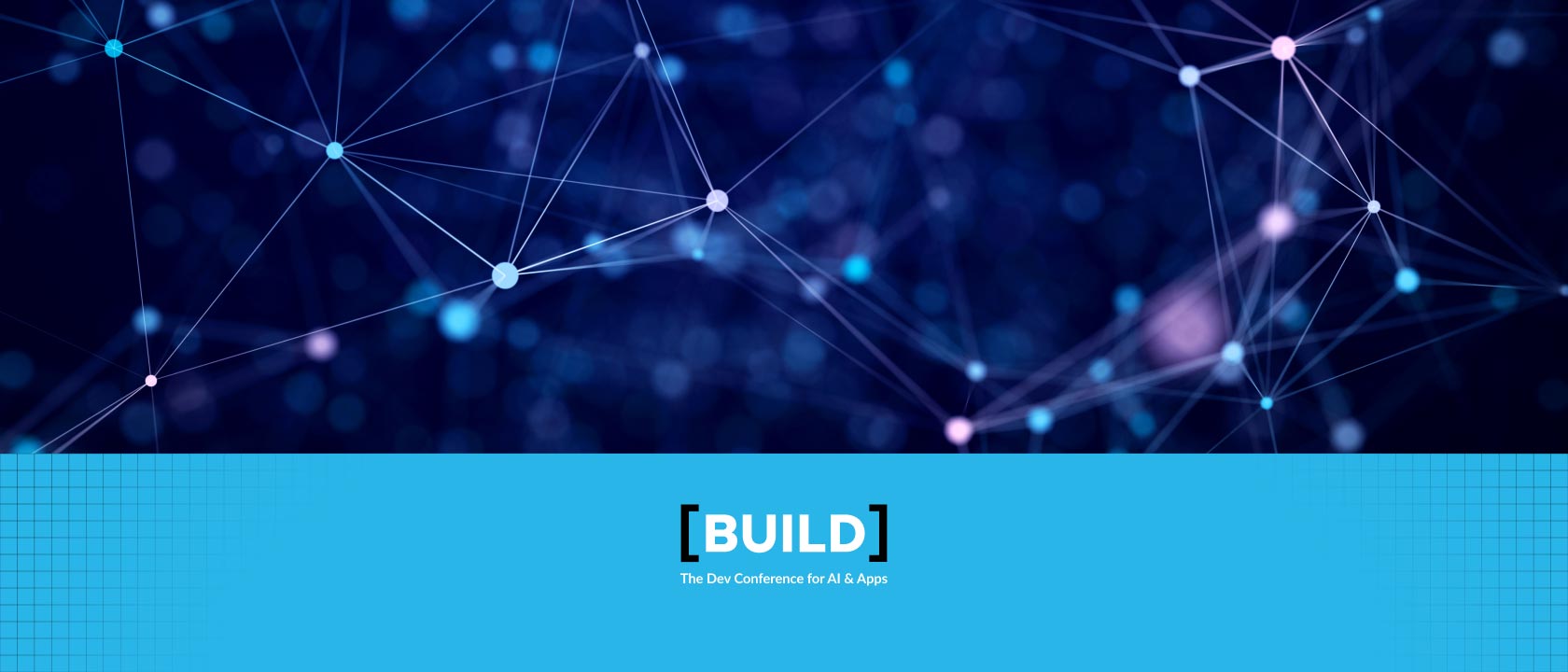 Digital illustration of connected points with the Snowflake BUILD logo below it on the blue bar