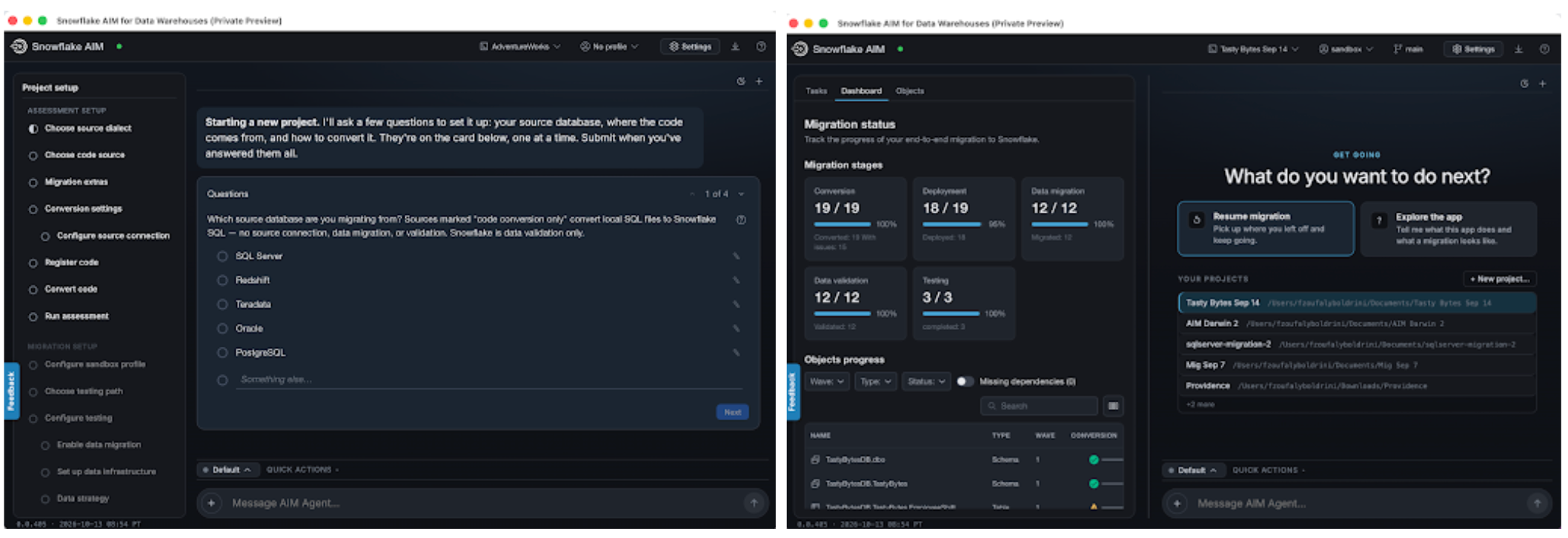 Figure 2: The curated experience of the AIM application: an AI-driven specialized workflow that contains years of experience executing migrations.