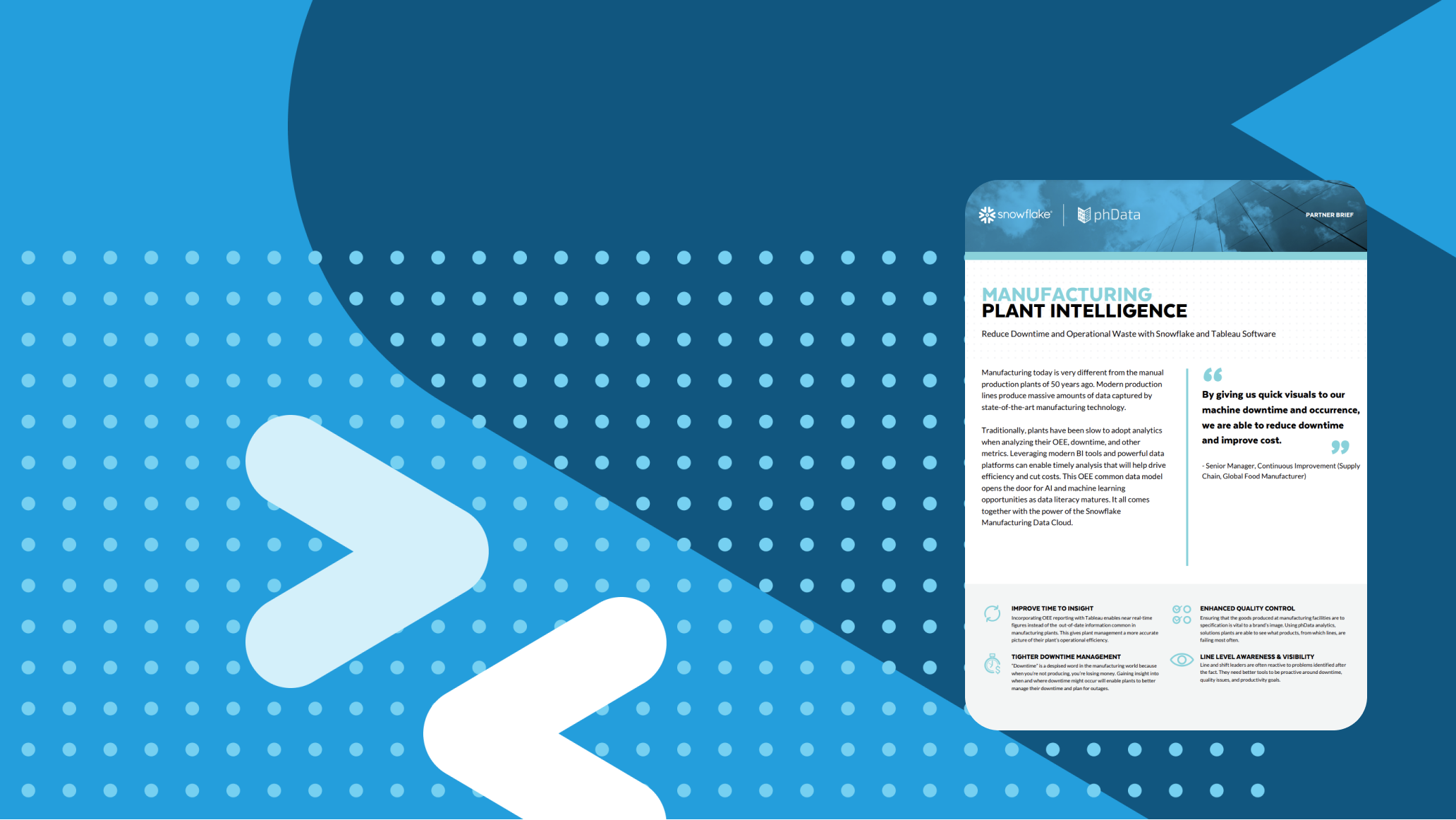 Manufacturing solution brief cover on blue snowflake motif background