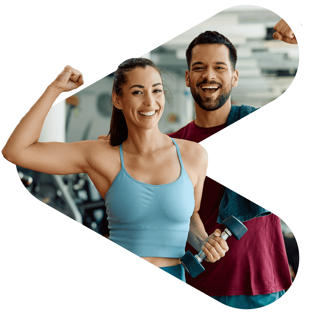a woman and a man working out at a gym