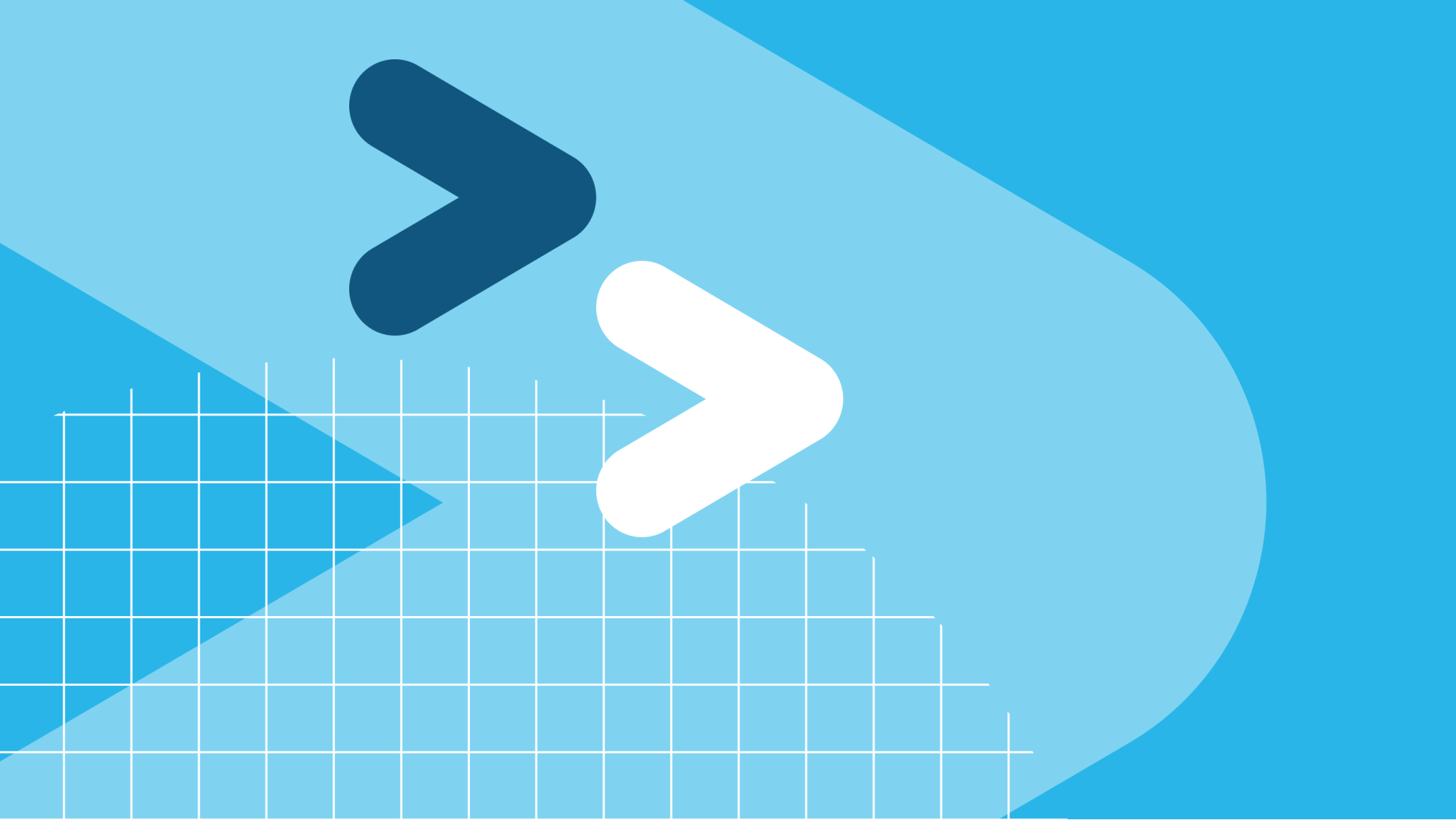 graphic with blue snowflake logo motif and white grid pattern