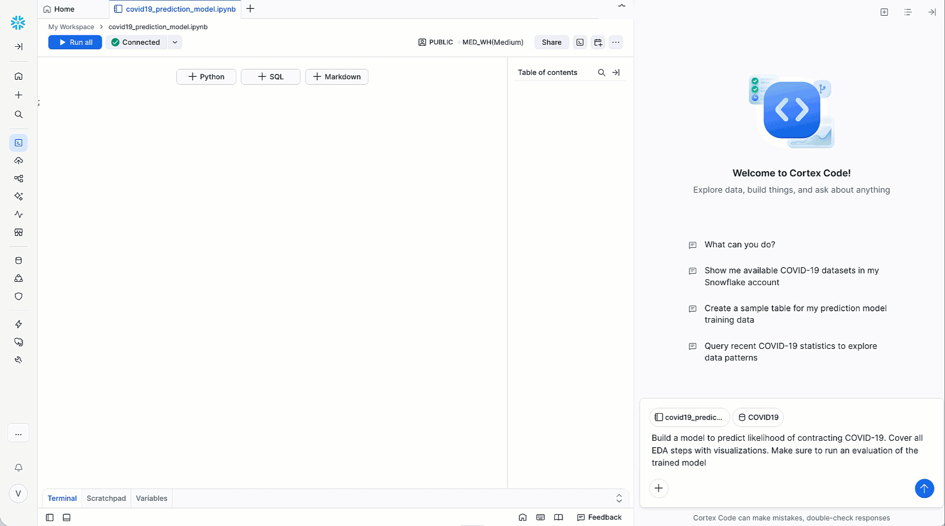 Gif showing Cortex Code automating ML workflows