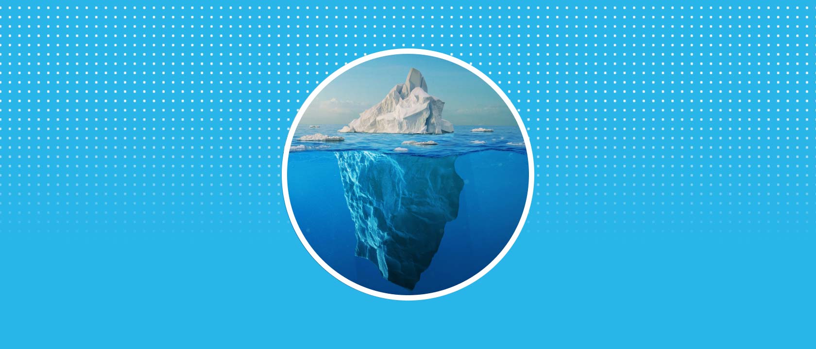 Digital illustration of an iceberg in a ring with a blue background with white dots