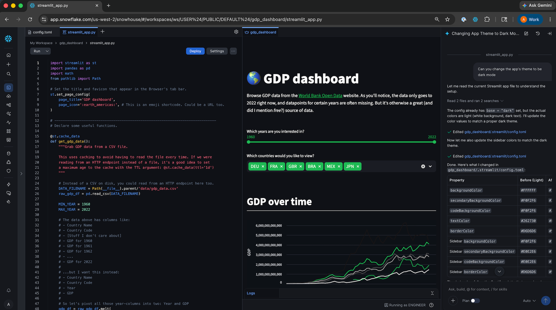 Screenshot of Snowflake Apps Streamlit