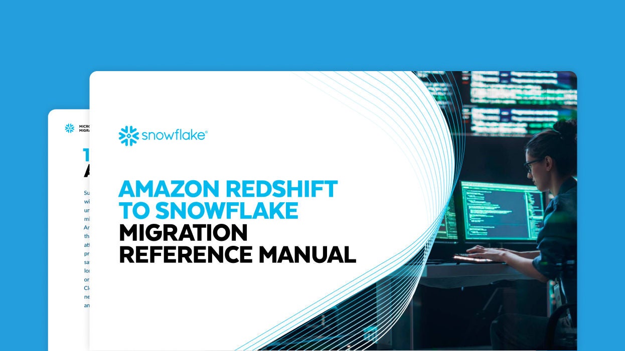 Ebook cover titled Amazon Redshift to Snowflake Migraiton Reference Manual