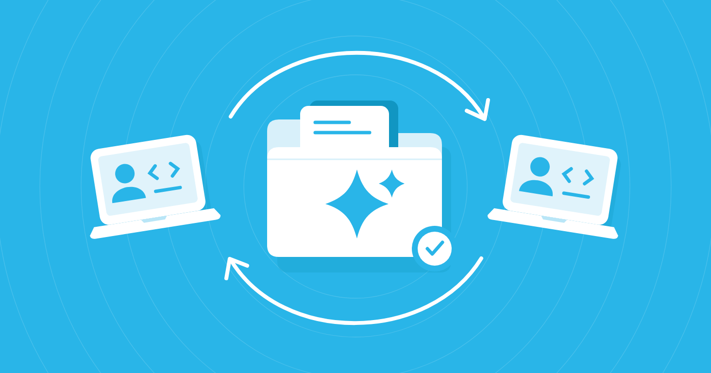 A shared AI skill connects teammates, with a check badge representing a trusted version.