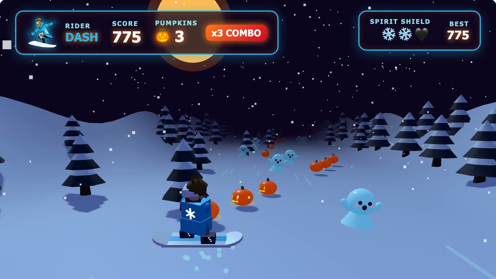 An AI-generated snowboarding game running inside a sandboxed iframe