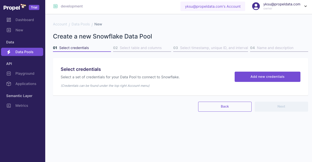Propel Add New Credentials