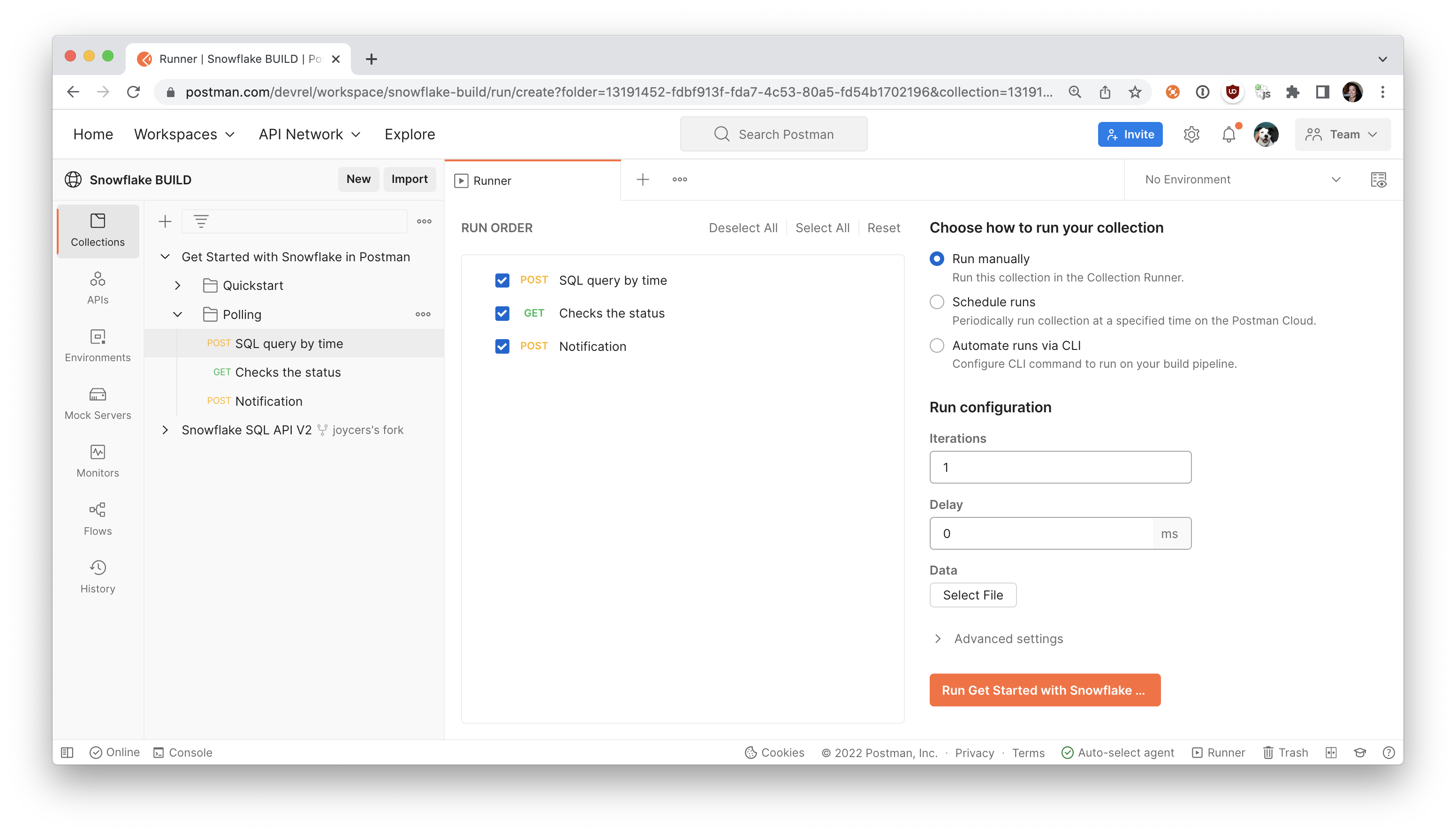 run API requests manually