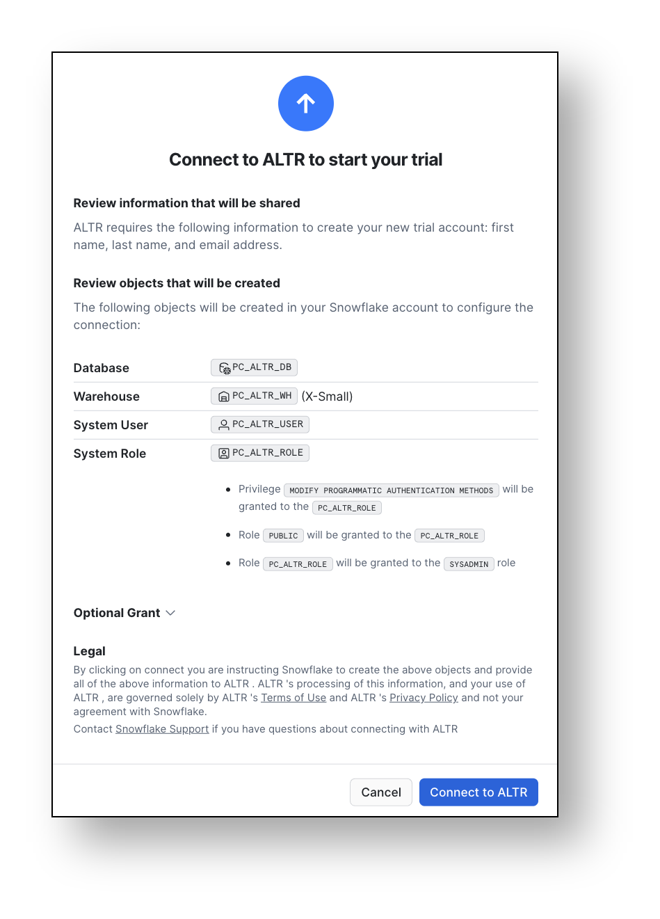 Connect to ALTR
