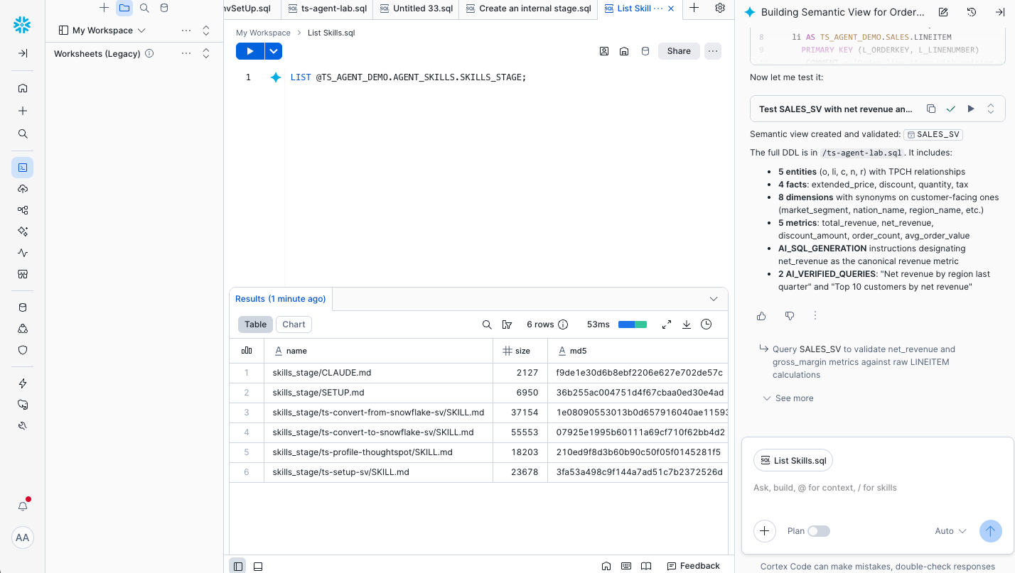 CoCo skills listed in Workspace