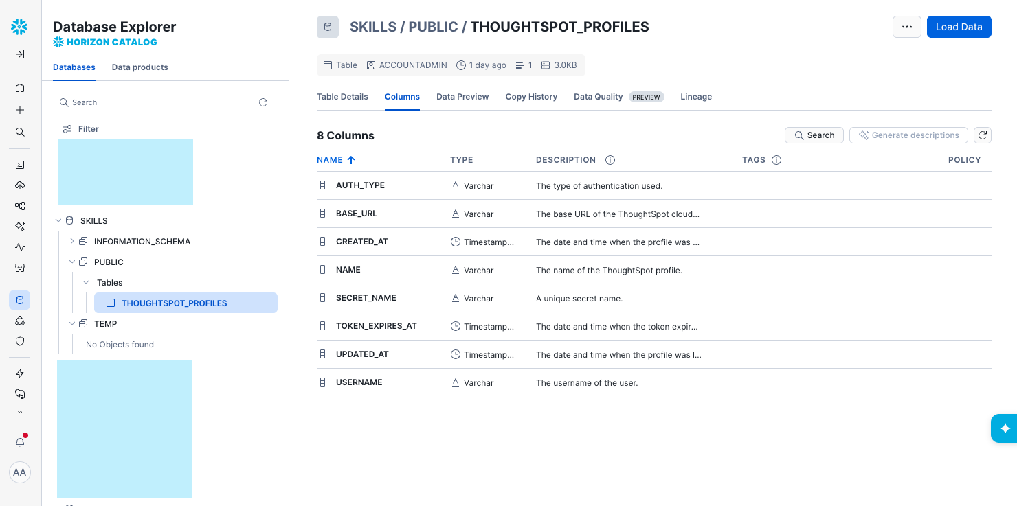 CoCo ts-profile-thoughtspot output