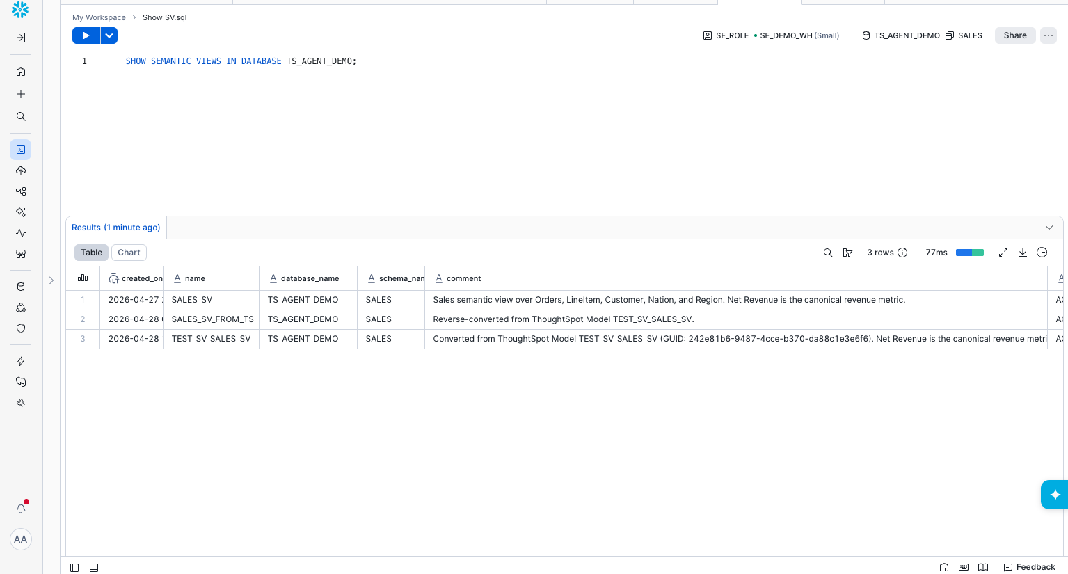 SHOW SEMANTIC VIEWS after round-trip
