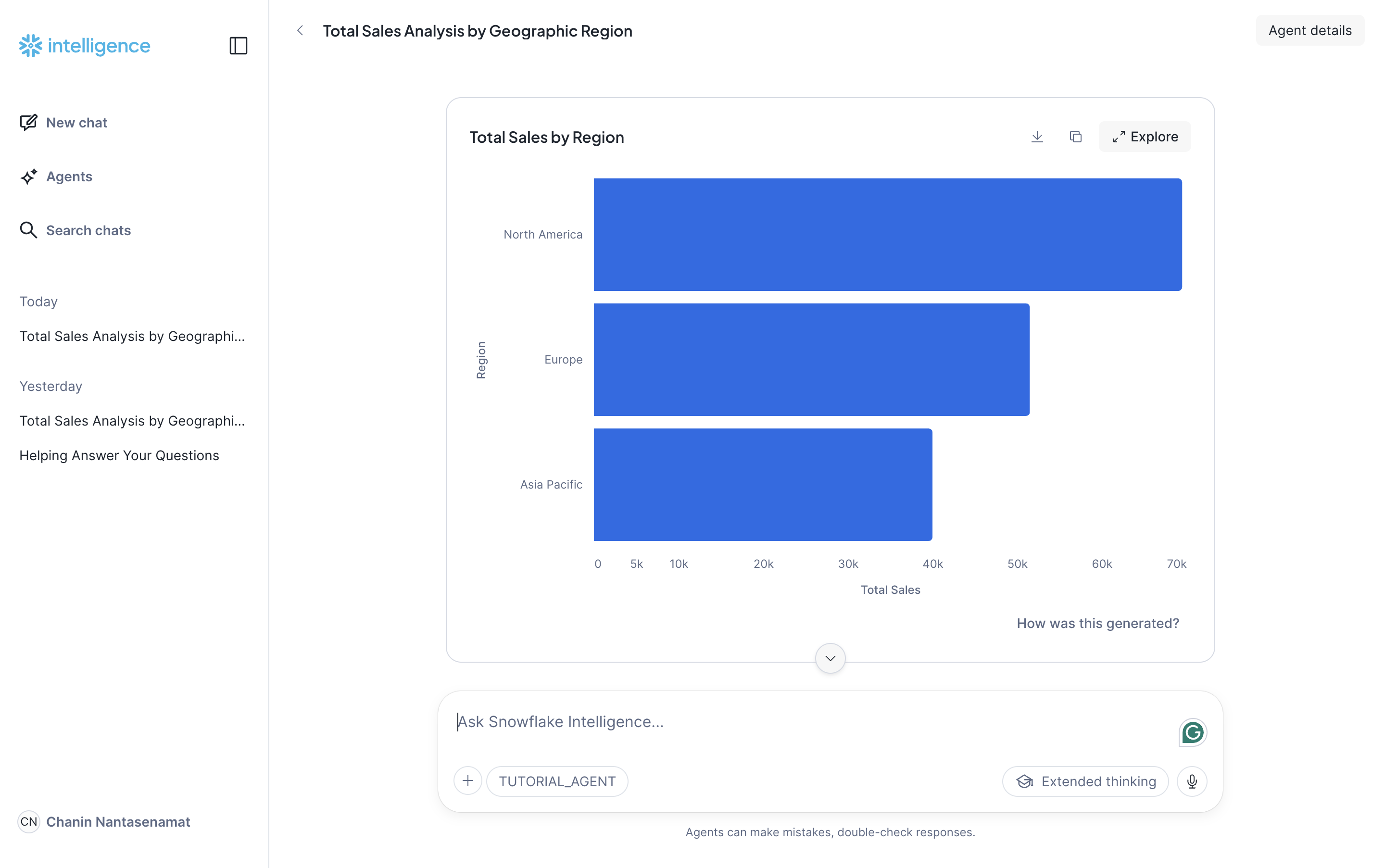 Snowflake Intelligence response with a chart