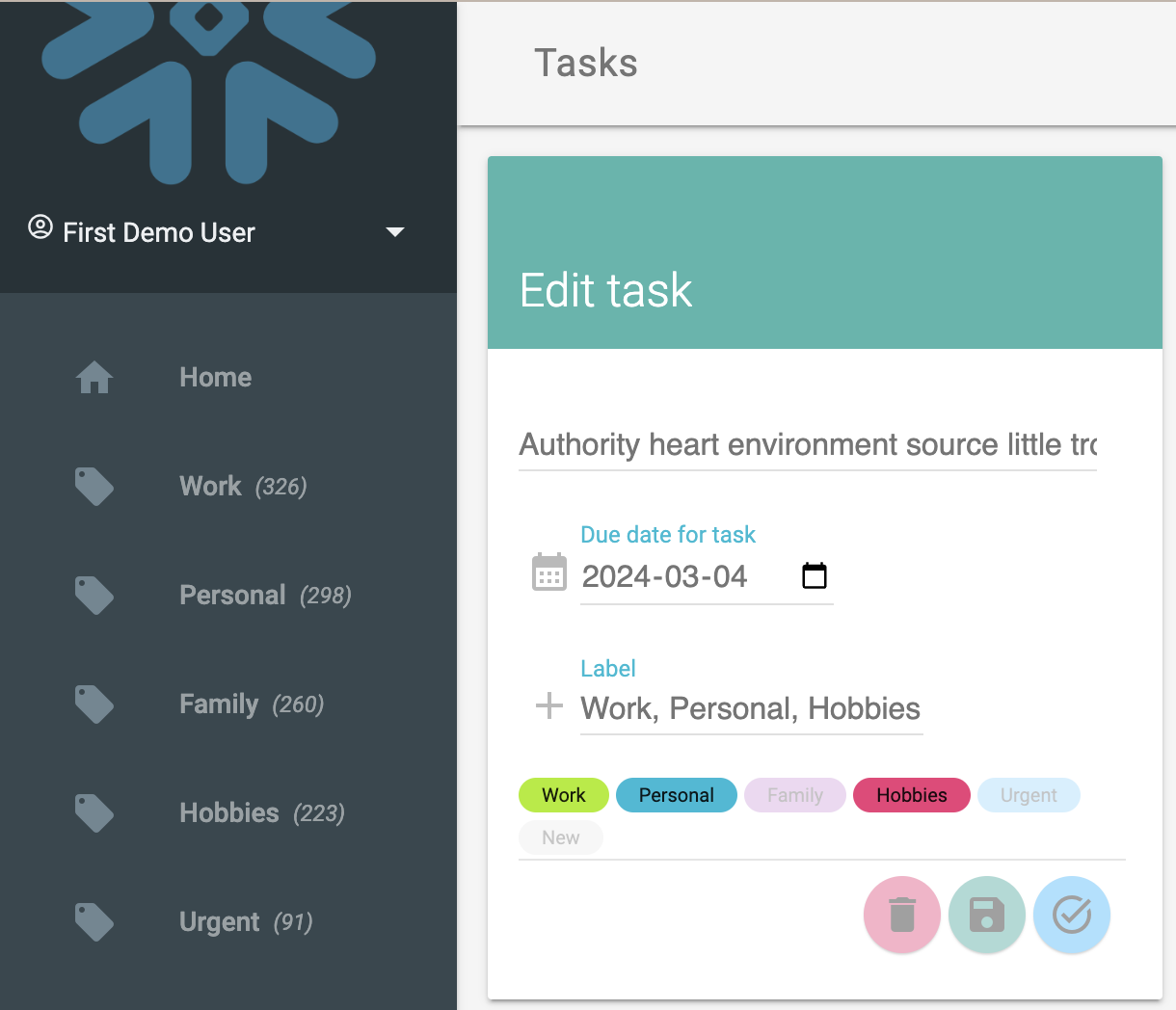 Edit Task view
