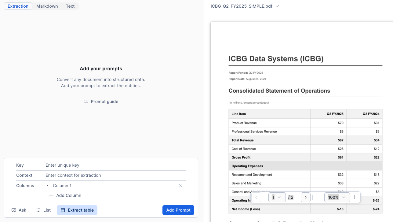 Extract Table Option