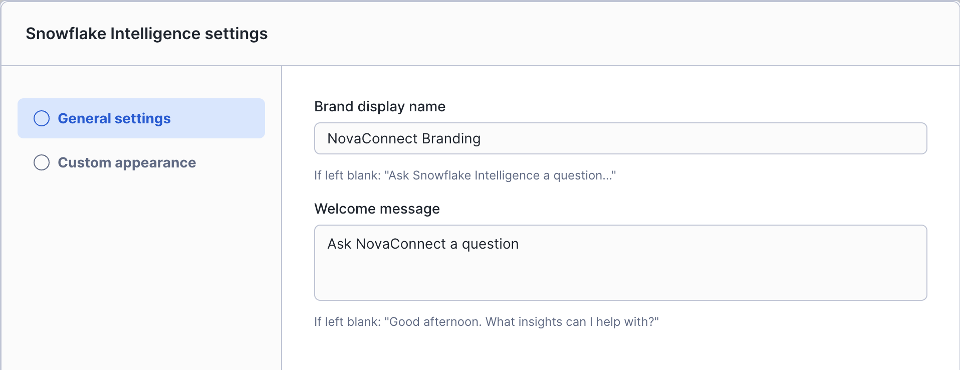Intelligence Settings Panel
