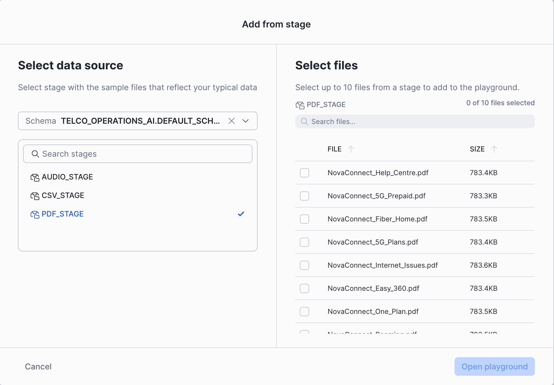 Document Selected in Playground