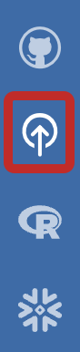 The Positron activity bar with the Posit Publisher icon, an upward arrow in a circle, highlighted among the other tool icons
