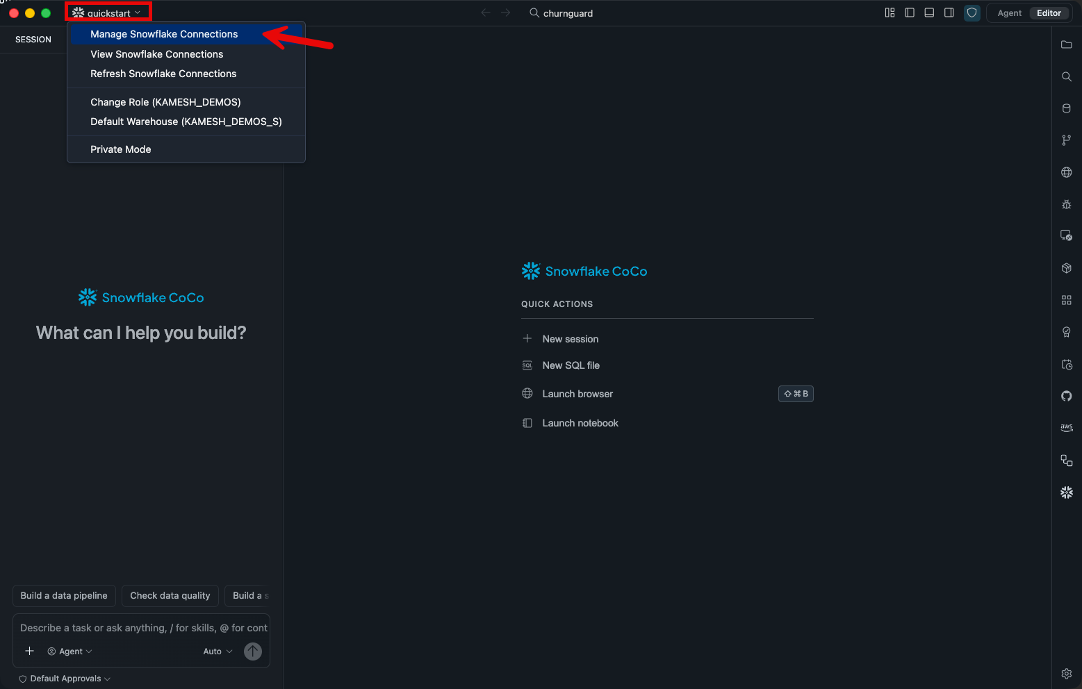 Cortex Code Desktop connected to Snowflake