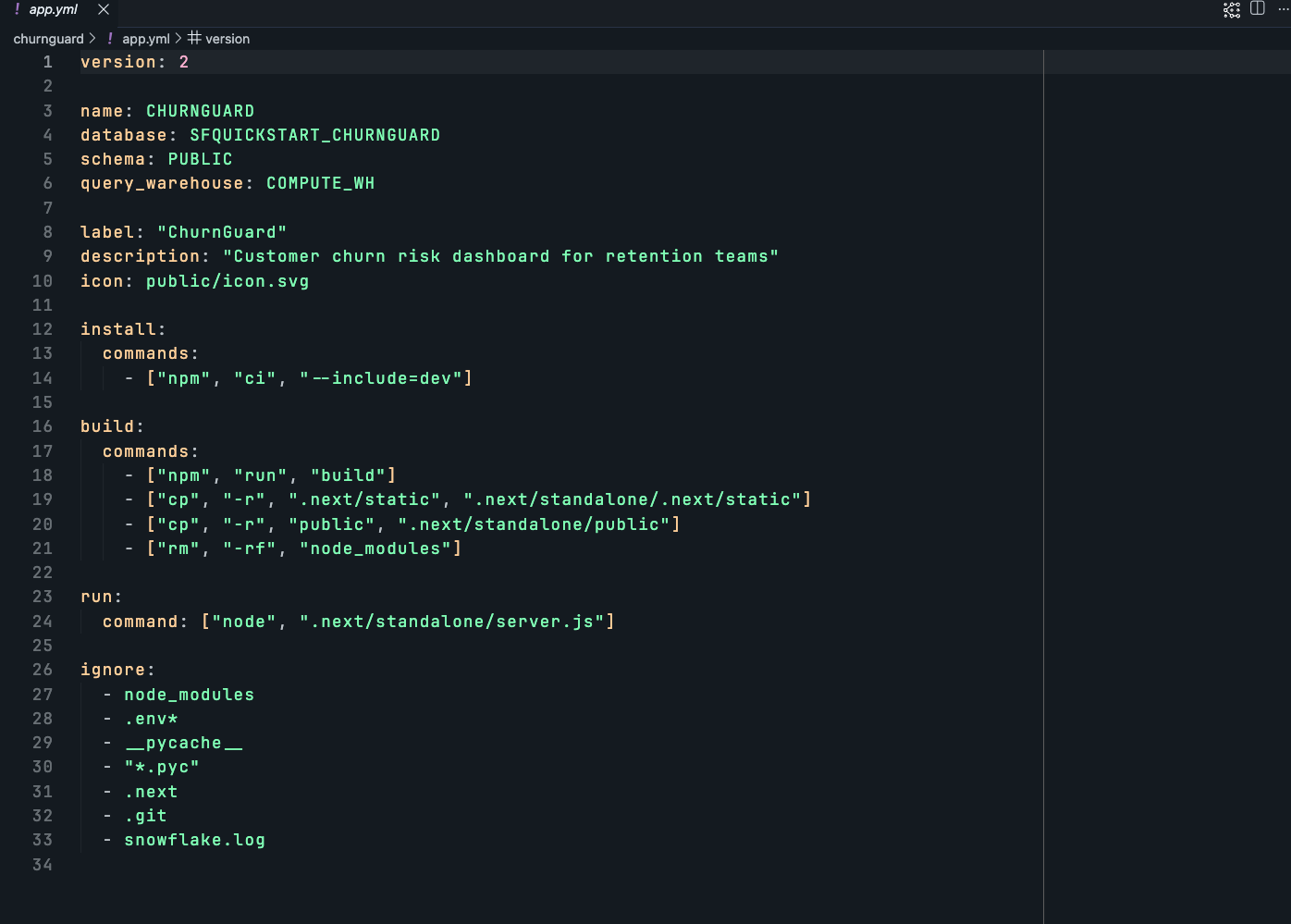 app.yml in the editor