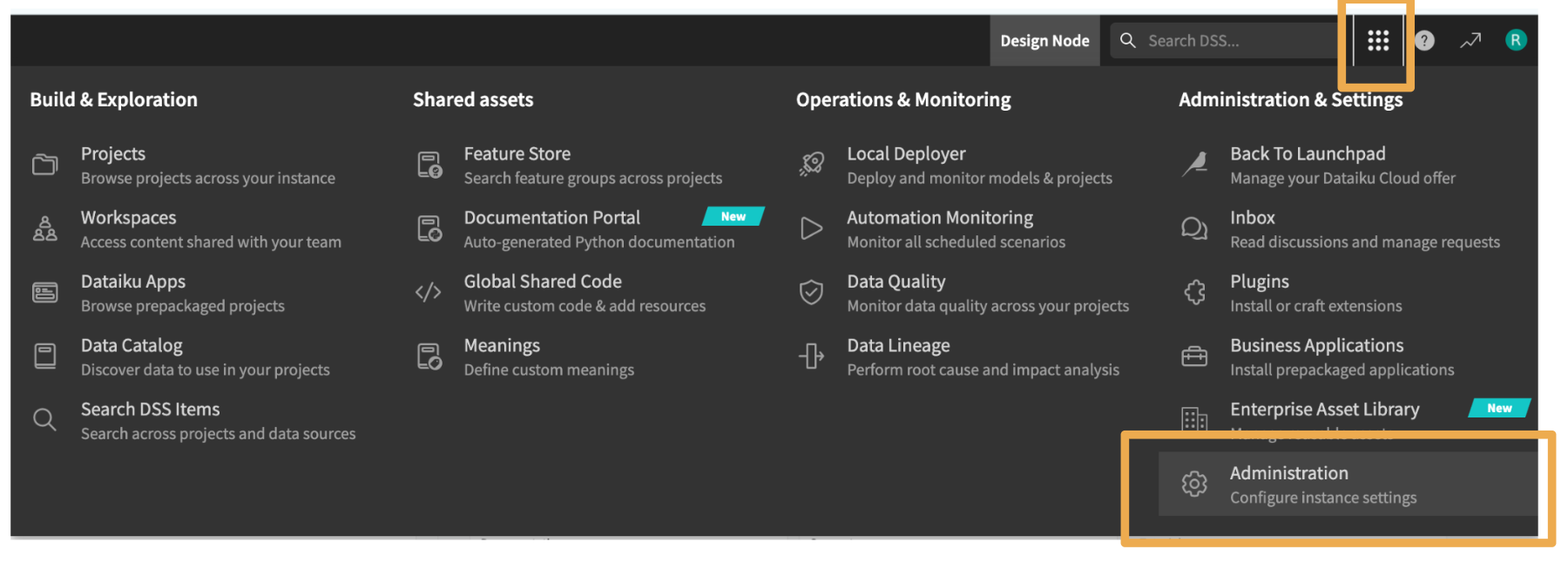 Dataiku Administration Menu
