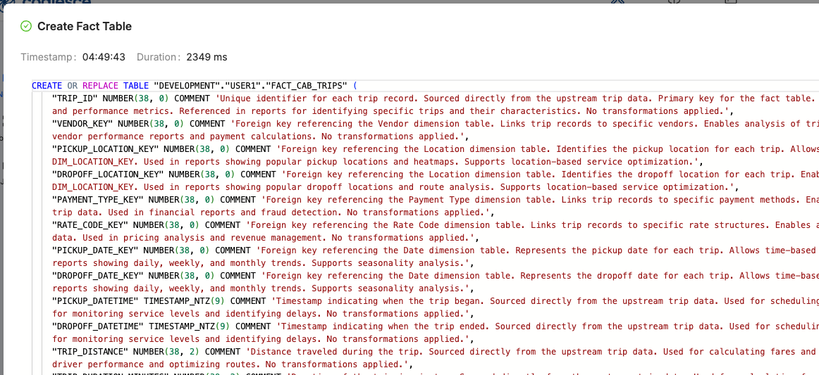Column descriptions ddl