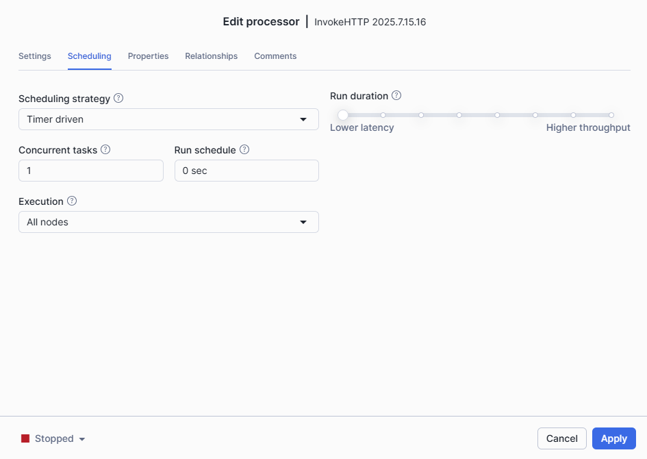 InvokeHTTP Scheduling