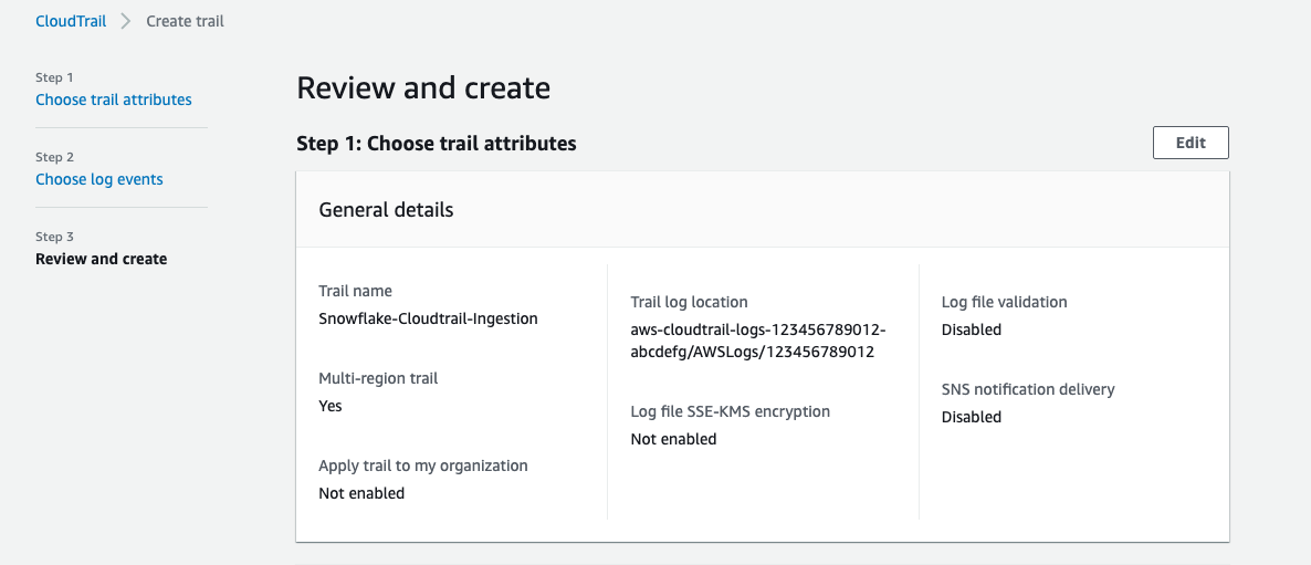 Confirmation screen showing configuration as described in the above steps