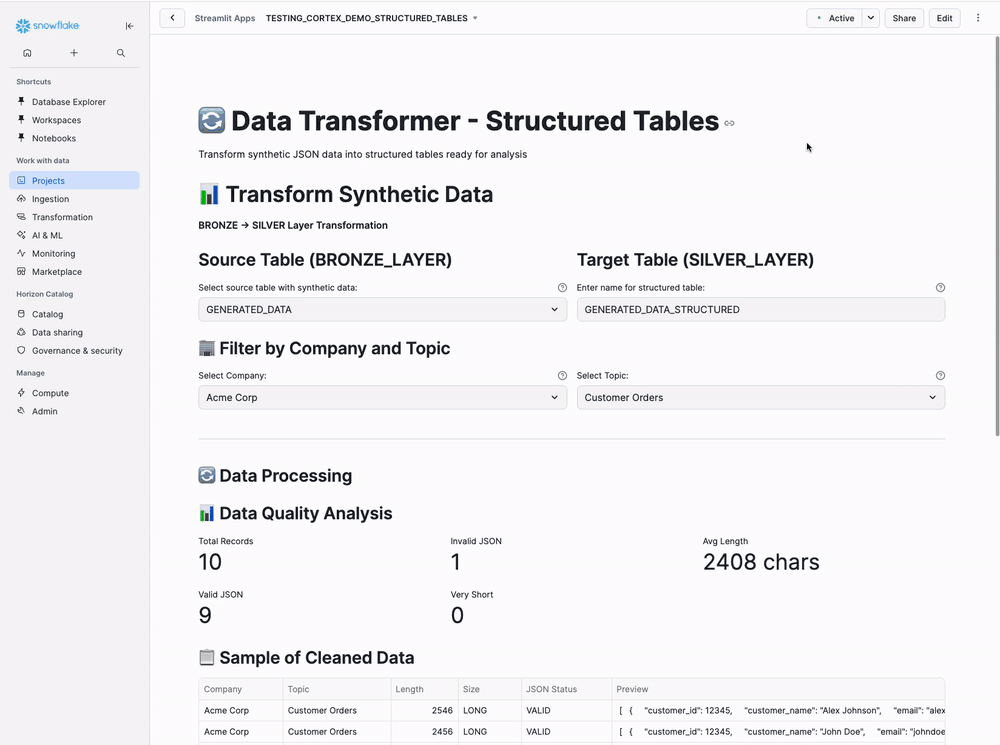 Structured Tables Demo