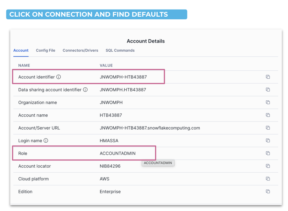 Account Details Connection