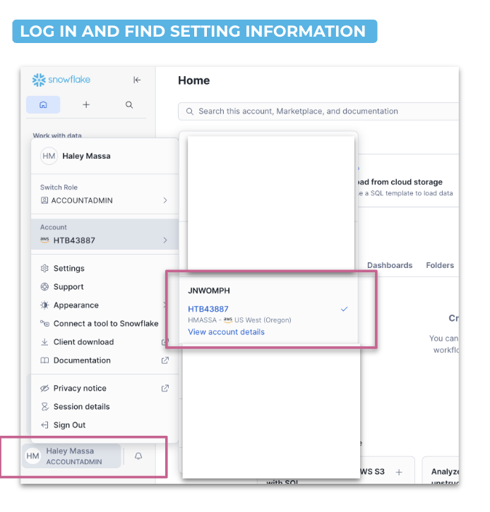 Log In and Find Settings