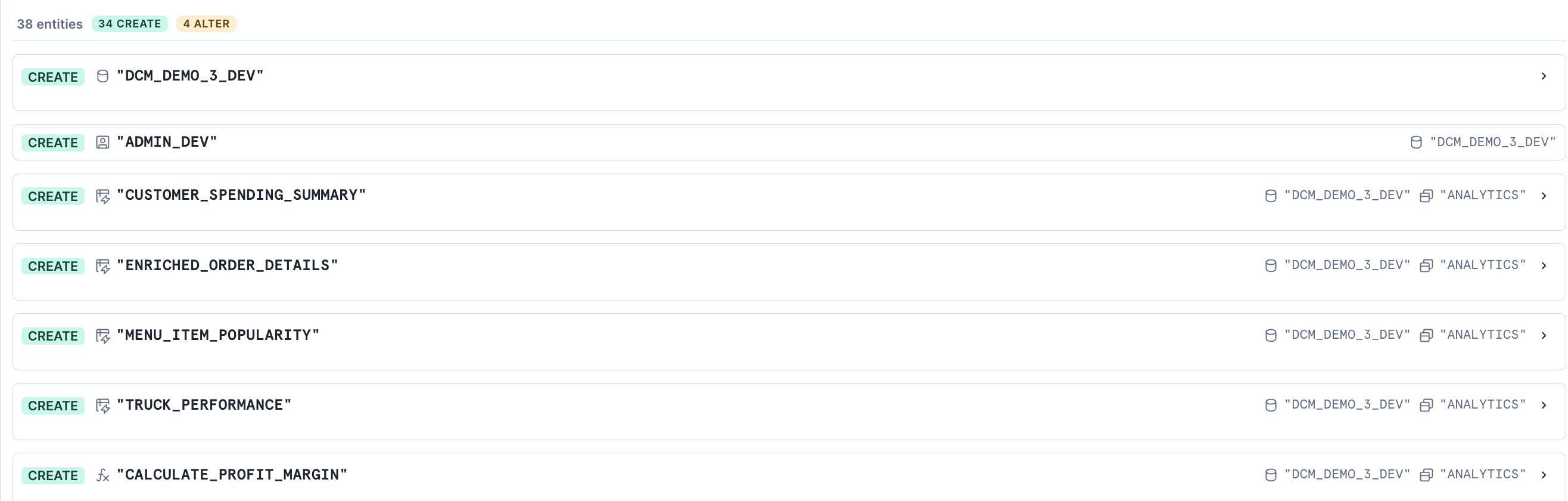 Plan results showing planned changes