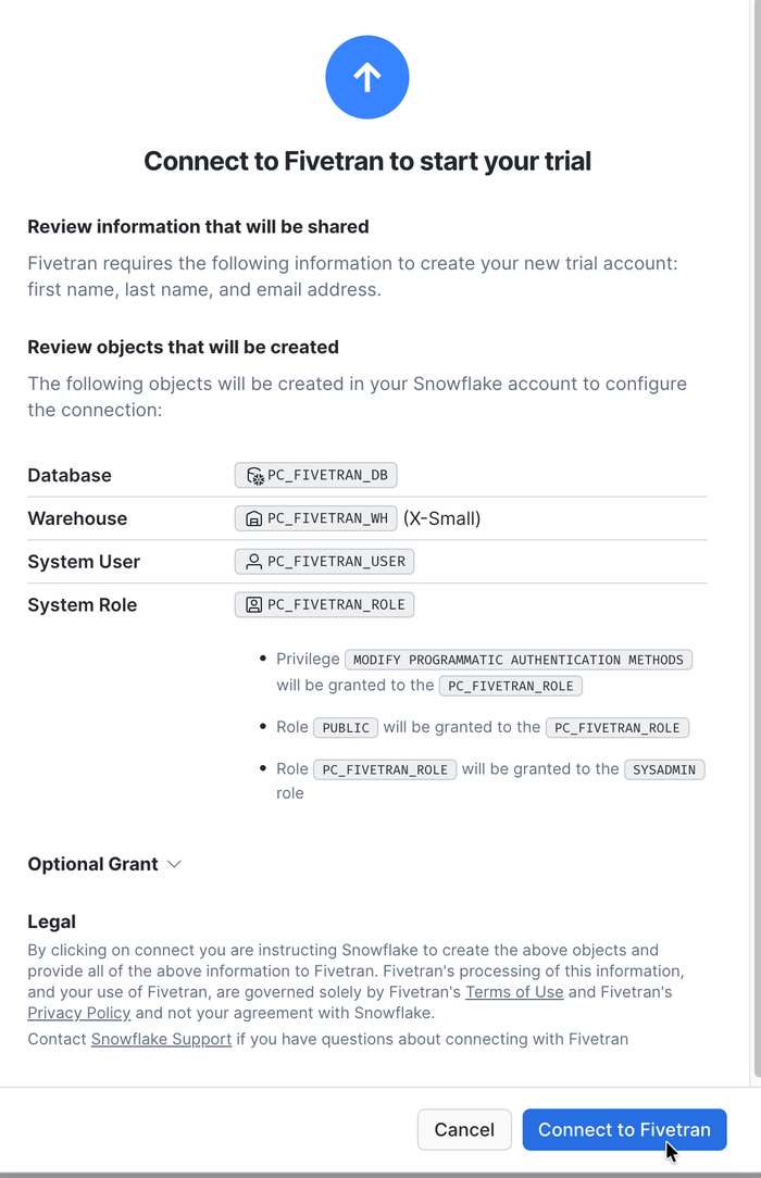 Connect to Fivetran to start your trial