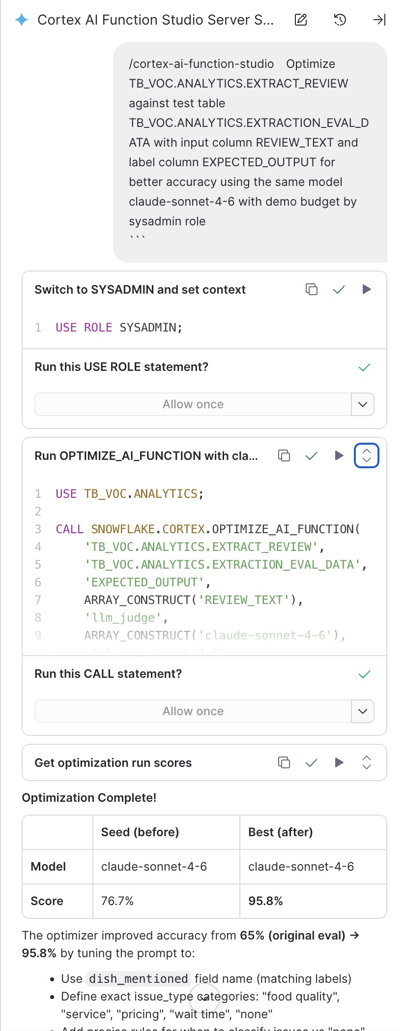 AI Function Studio Optimization Results
