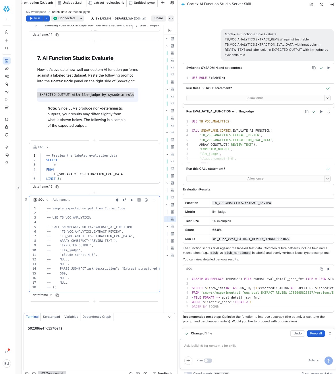 AI Function Studio Evaluate Function