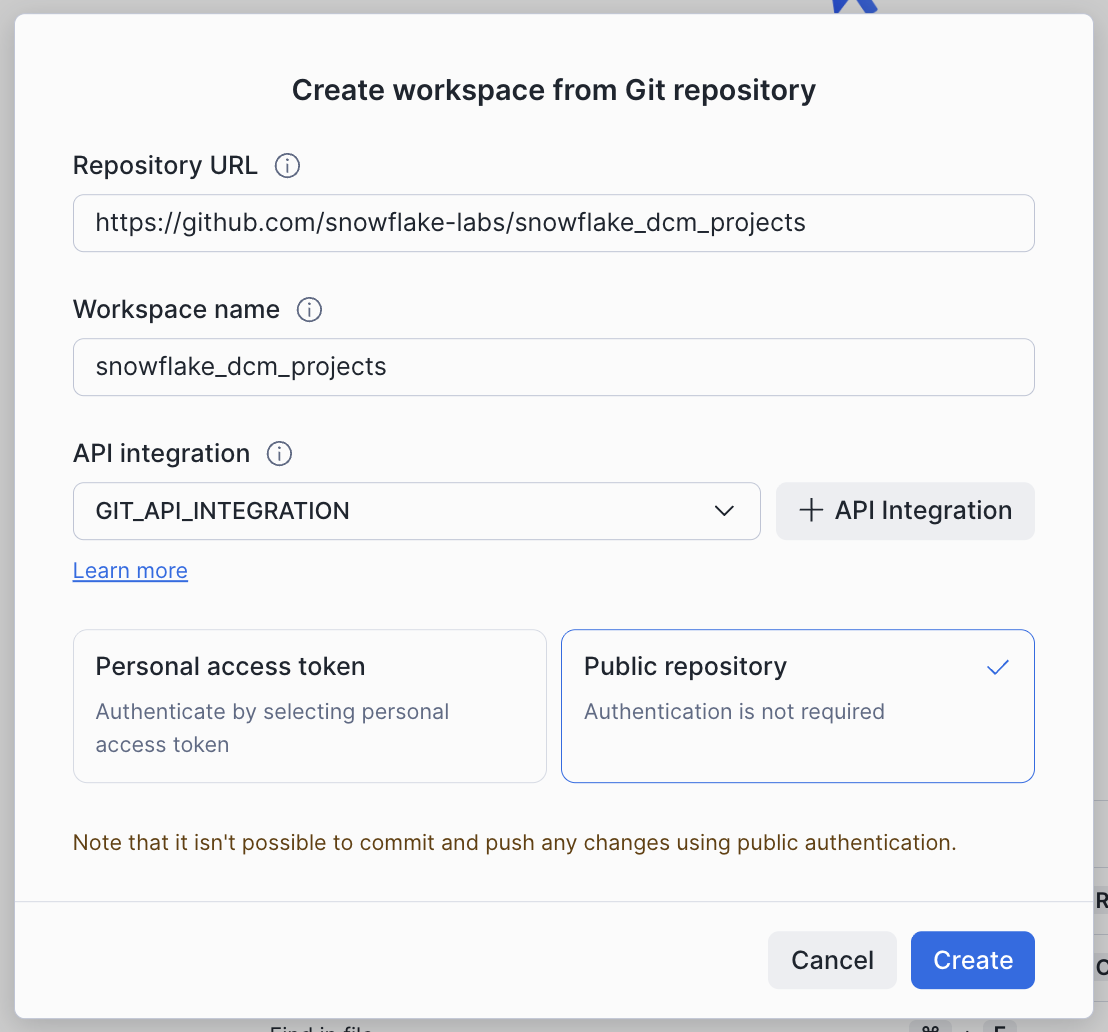 Creating a Workspace from a Git repository