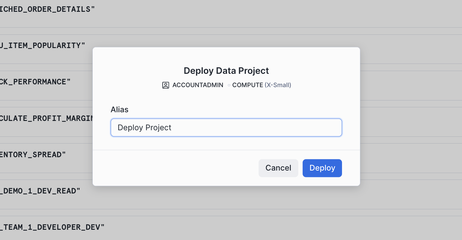 Deploy confirmation dialog