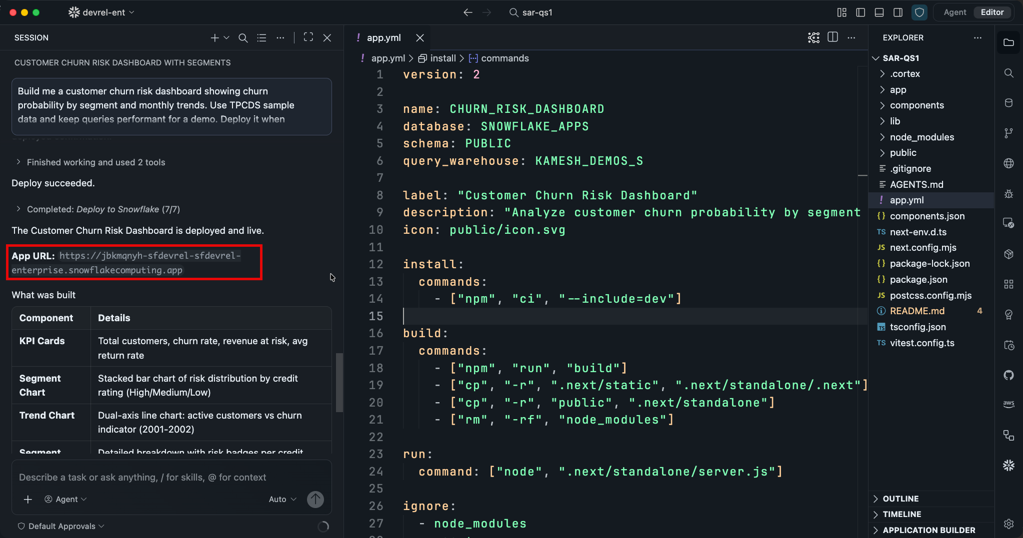 Deploy output with App URL