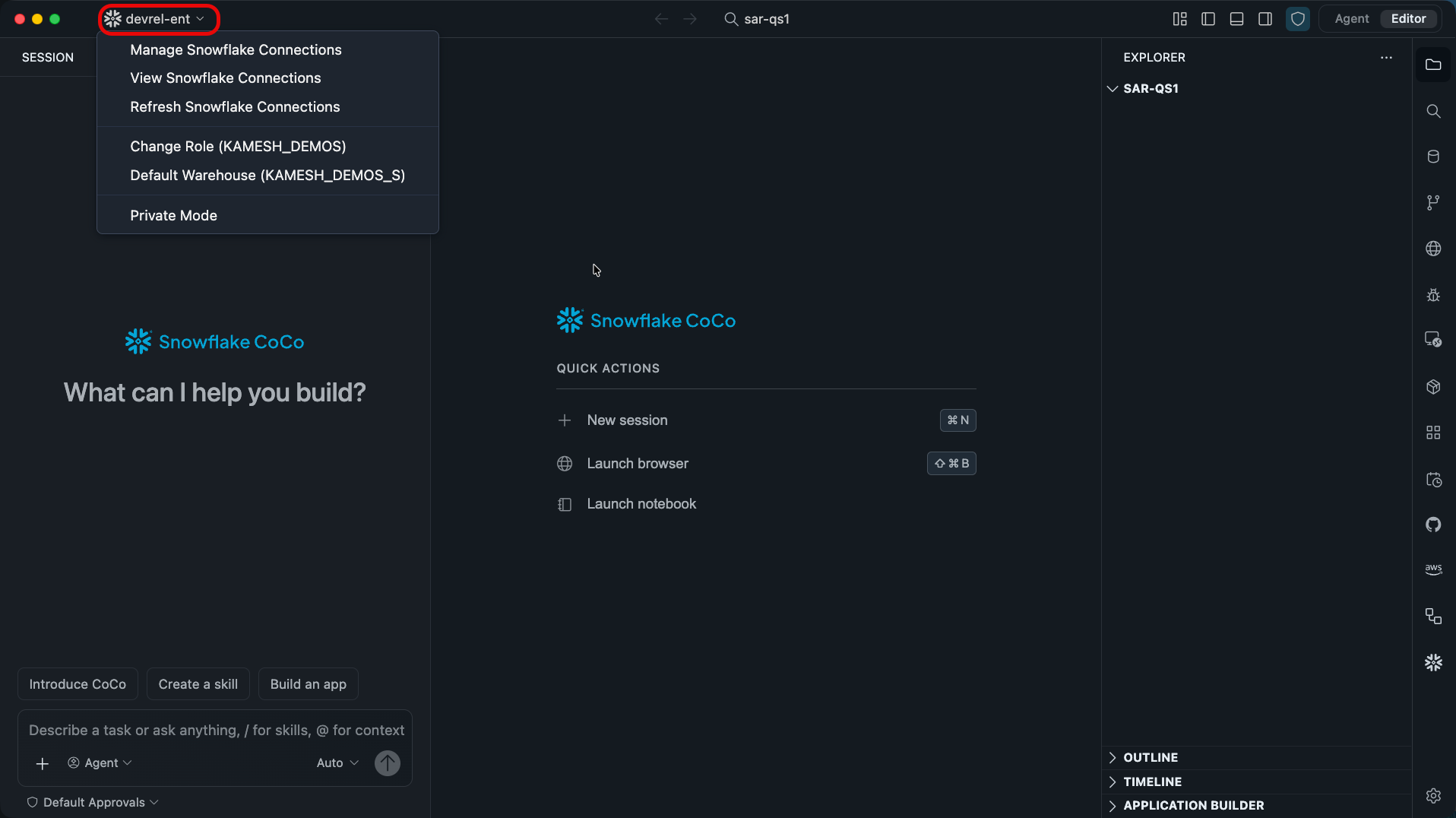 Cortex Code Desktop connected to Snowflake