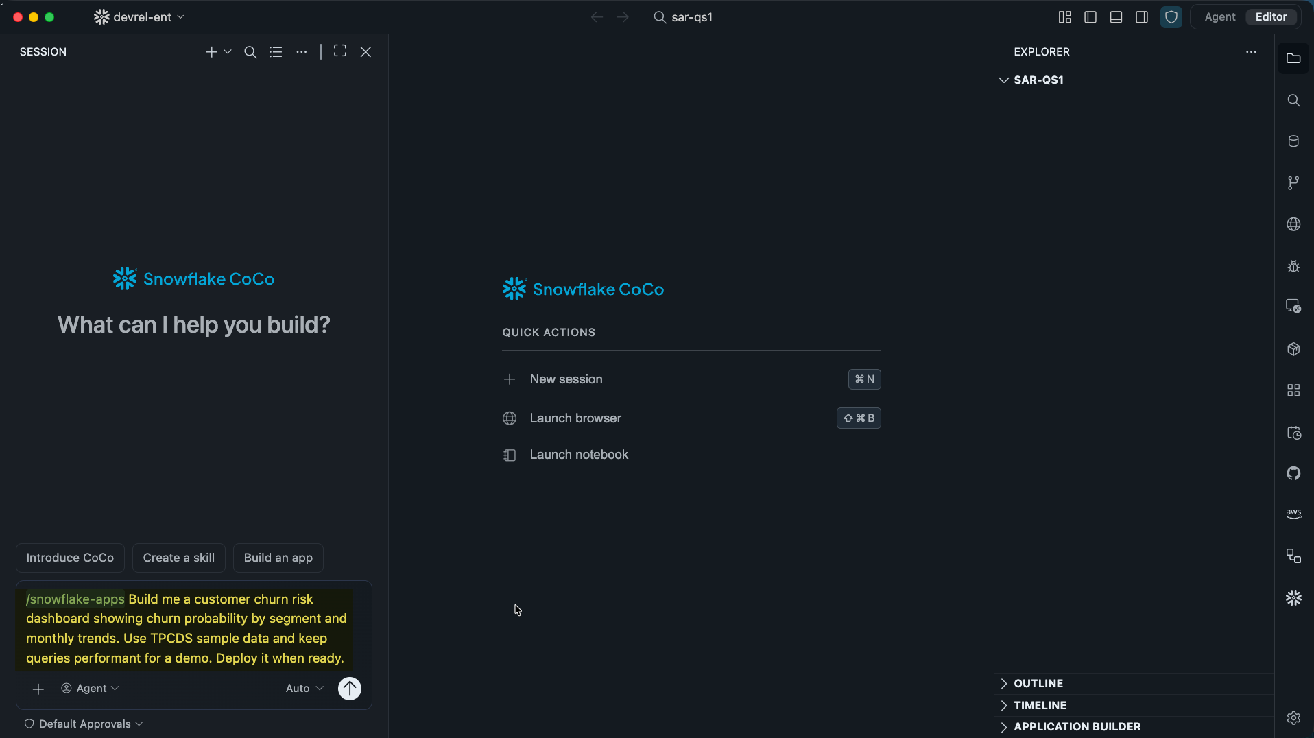 Cortex Code with the churn prompt