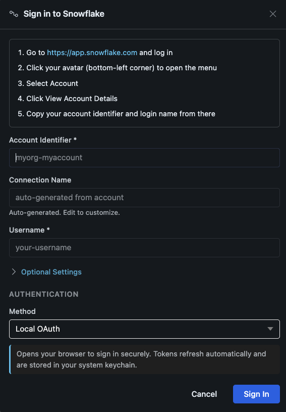 CoCo Desktop add connection form