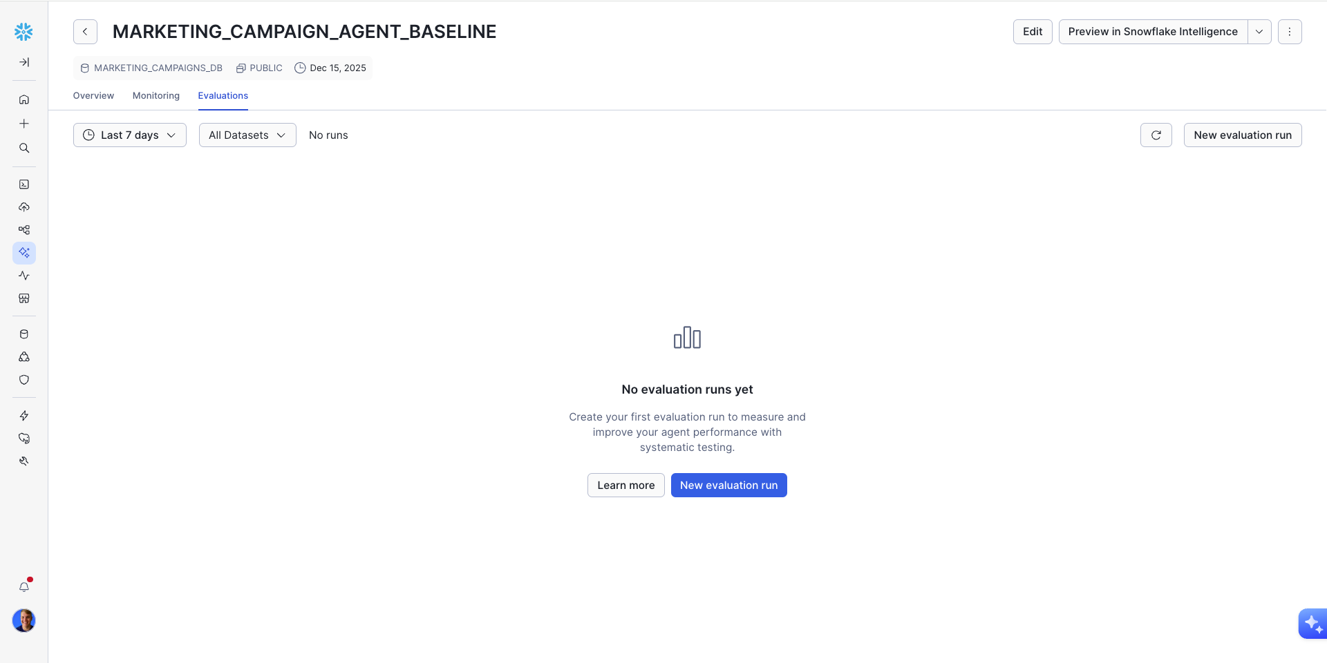 Agent Evaluations Tab