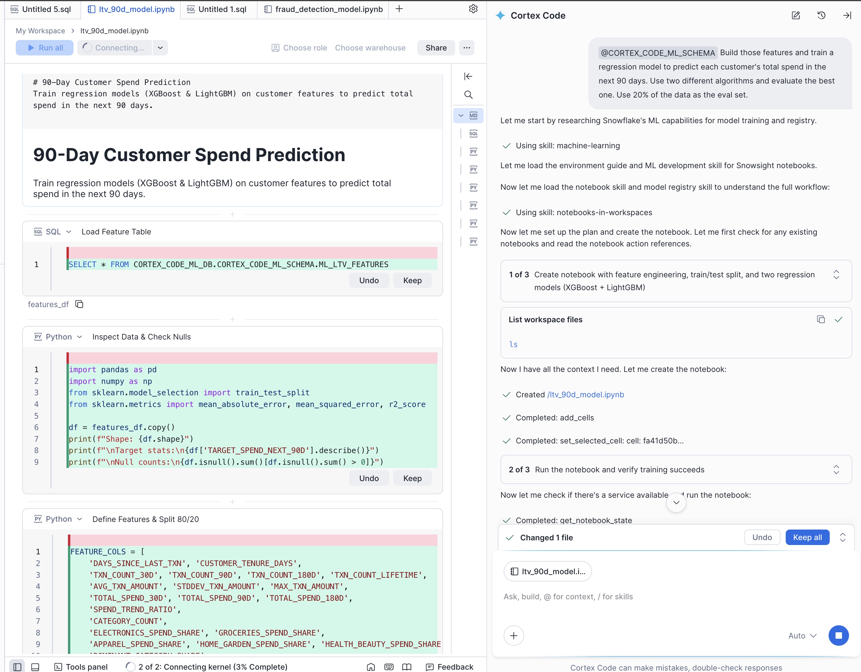 Training and evaluation workflow created by Cortex Code