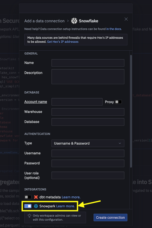 Conexão de dados do HEX