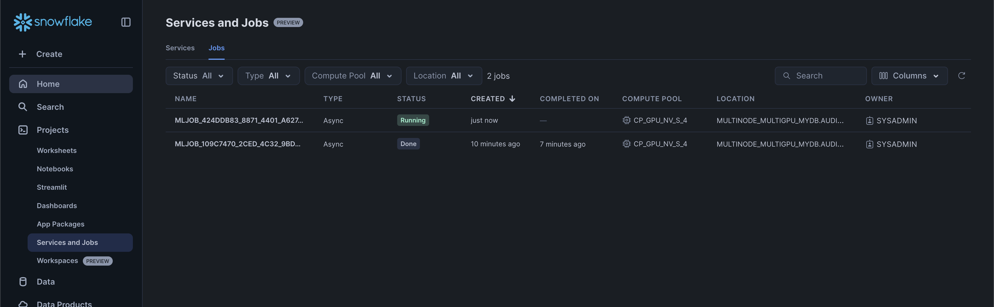 Services and Jobs UI