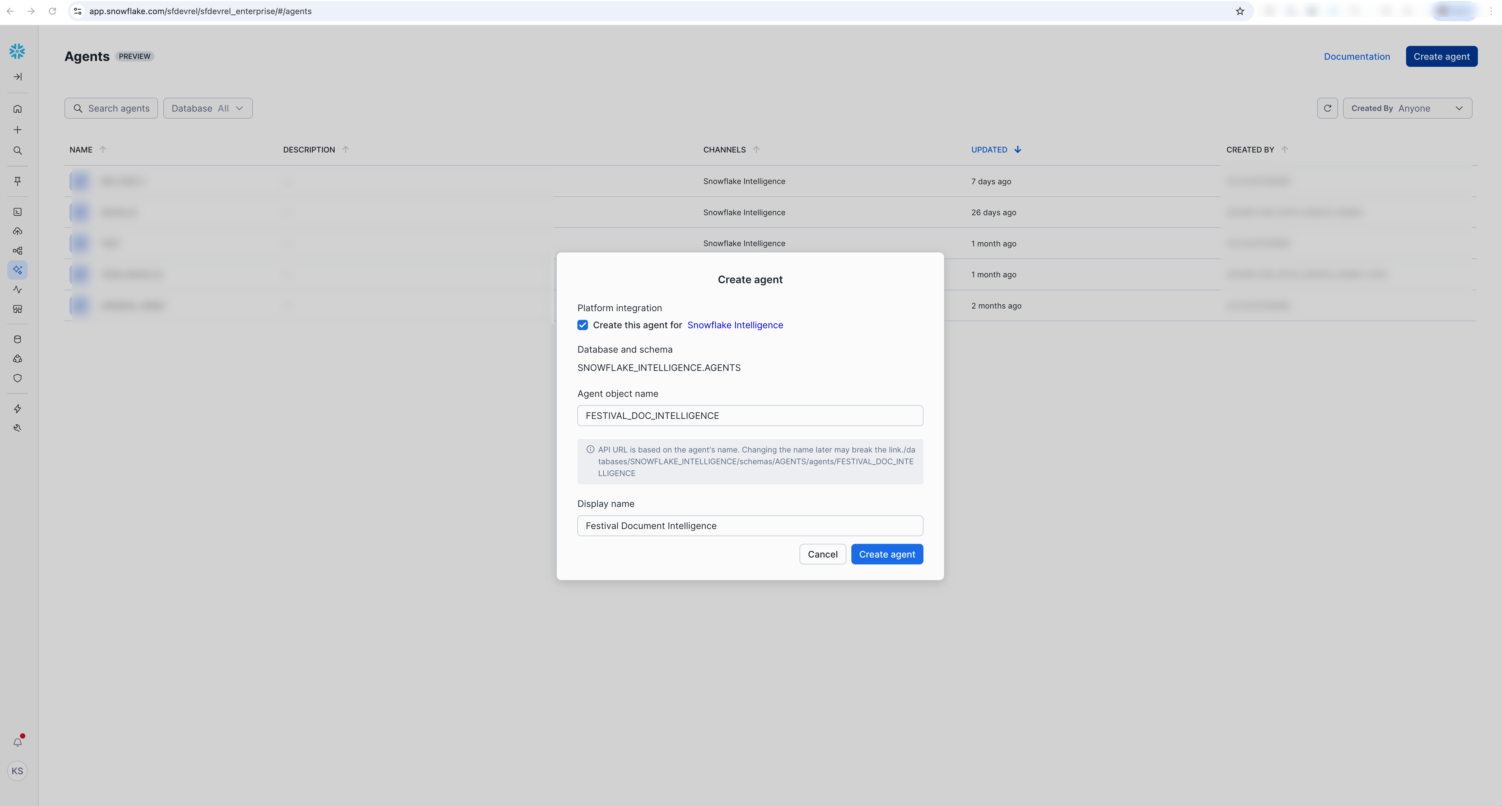 Agent Creation Interface